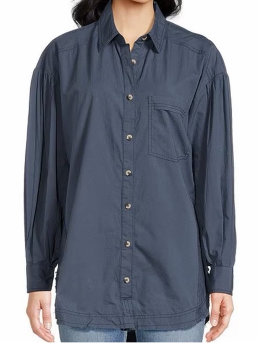 We The Free Women’s Happy Hour Button Down Shirt Longsleeve Oversized in Navy XL